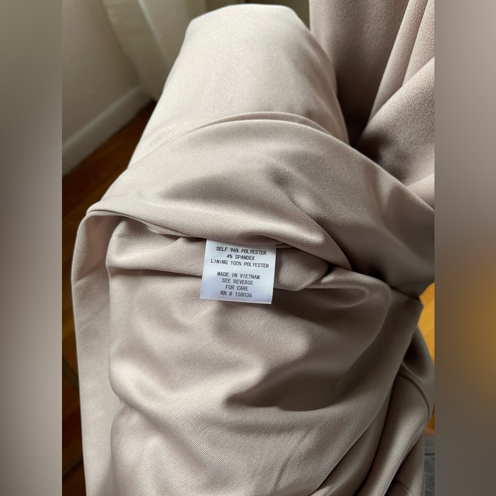 Birdy Grey Shamin Dress Taupe Crepe V Neck Slit Like New! - Picture 7 of 9